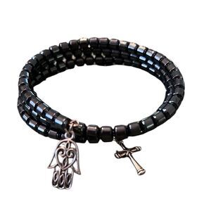 NWT handmade magnetic hematite wrap bracelet with hand and cross charms